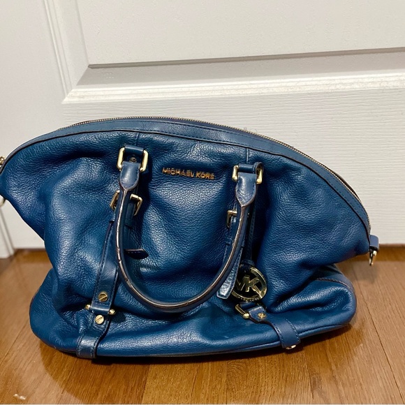 Michael Kors Leather Satchel, Navy Blue - Picture 4 of 5